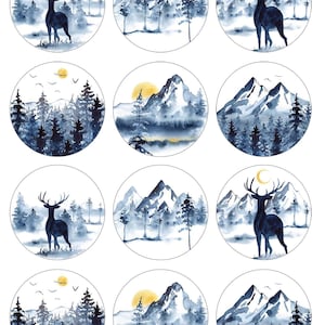 Cold Winter - Mountains - Deer  - Ceramic Decals- Enamel Decal - Fusible Decal - Glass Fusing Decal ~ Waterslide Decal - 66791