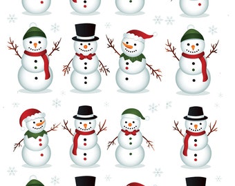 16 Snowmen-  Ceramic Decals- Enamel Decal - Fusible Decal - Glass Fusing Decal ~ Waterslide Decal 44927