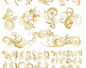May include: A sheet of gold-coloured decorative stickers featuring a variety of floral designs. The stickers are perfect for adding a touch of elegance to crafts, scrapbooking, and other projects.