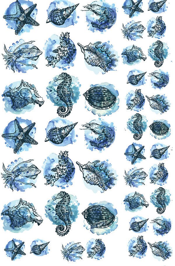 Blue Sealife - Ceramic Decals- Enamel Decal - Fusible Decal - Glass Fusing Decal ~ Waterslide Decal - 76900