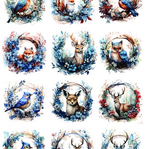 Christmas Woodland Animal Wreaths-  Ceramic Decals- Enamel Decal - Glass Fusing Decal ~ Waterslide Decal - 47112