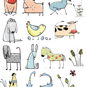 Funny Farm Animals - Ceramic Decals- Enamel Decal - Fusible Decal - Glass Fusing Decal ~ Waterslide Decal - 62918