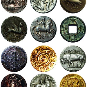 Antique Coins - Ceramic Decals- Enamel Decal - Fusible Decal - Glass Fusing Decal ~ Waterslide Decal - 867917