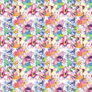 Orchids and Wild Flowers - Seamless - Ceramic Decals- Enamel Decal - Fusible Decal - Glass Fusing Decal ~ Waterslide Decal - 44771