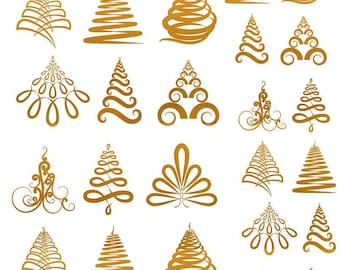 Golden Christmas Trees  ~ Real Yellow Gold 22k Ceramic Decal - Low Fire - 12981