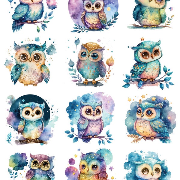 Super Cute Owls - Ceramic Decals- Enamel Decal - Fusible Decal - Glass Fusing Decal ~ Waterslide Decal - 62815