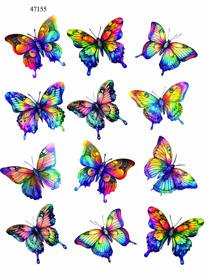 Fusing Decals Rainbow Butterflies Ceramic Decals Enamel Decal Fusible Decal Glass ...
