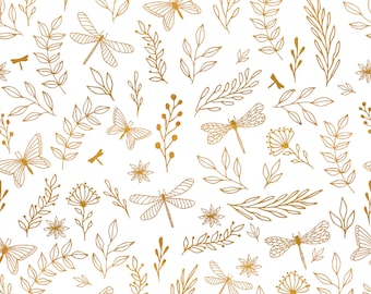 Golden Leaves and Dragon Flies  ~ 12859  ~ Yellow Gold   - Ceramic Decal - Low Fire
