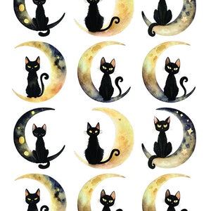 月の上の黒猫 - ハロウィン - セラミックデカール - エナメルデカール - フュージブルデカール - ガラスフュージングデカール ~ ウォータースライドデカール - 58974