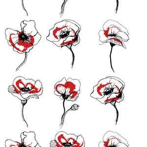 Stylized Poppies - Flowers -  Ceramic Decals- Enamel Decal  - Glass Decal- 55799