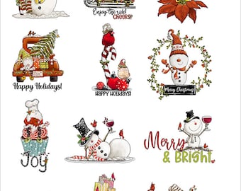 Christmas Holiday Fun Gnomes  -  Ceramic Decals- Enamel Decal - Fusible Decal - Glass Fusing Decal ~ Waterslide Decal - 28817