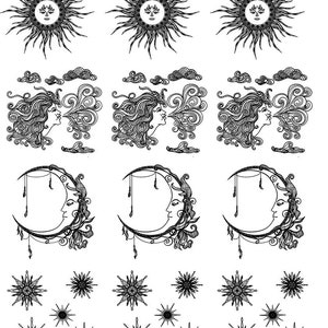 Sun Moon and Stars Rhapsody - Ceramic Decals- Enamel Decal - Fusible Decal - Glass Fusing Decal ~ Waterslide Decal - 31677
