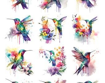 Colorful Hummingbirds -  Ceramic Decals- Enamel Decal - Fusible Decal - Glass Fusing Decal ~ Waterslide Decal - 97112