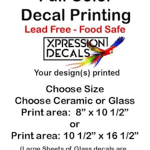 Full Color Custom Decals -  12345 - Ceramic or Glass Decal - You send us your image and we will print your custom decals.