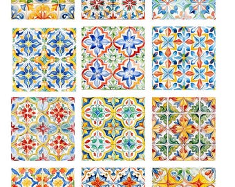 Azulejos italianos - Flores - Calcomanías de cerámica - Calcomanía de esmalte - Calcomanía de vidrio - 31157