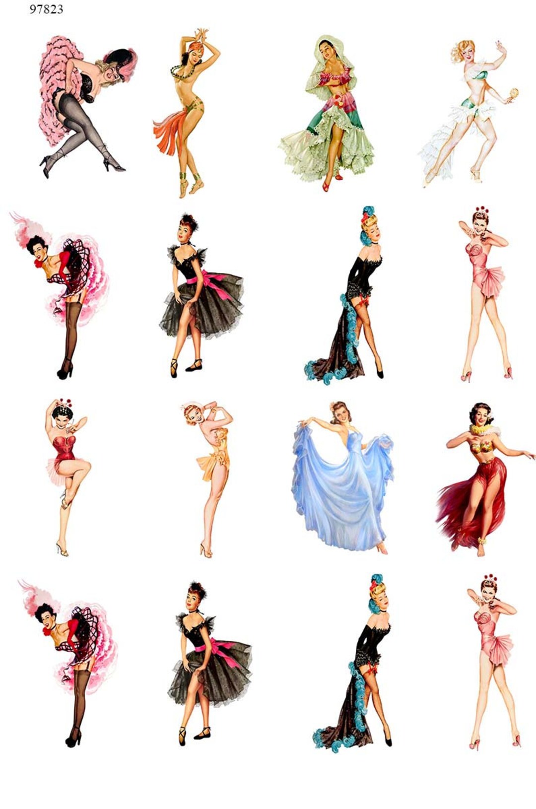 Vintage Pinup Girl Dancers Ceramic Decals Enamel Decal Fusible Decal