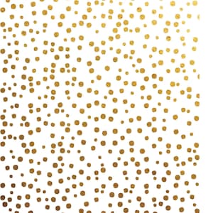 Könnte beinhalten: Weißer Hintergrund mit einem Muster aus goldfarbenen Punkten unterschiedlicher Größe. Die Punkte sind unten dicht gepackt und werden nach oben hin allmählich spärlicher. Oben steht der Text "88957 Yellow Gold".