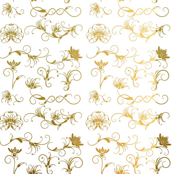 Tiny Flowers and Leaves - Ceramic Decal - Available in 22k Real Yellow Gold 82777