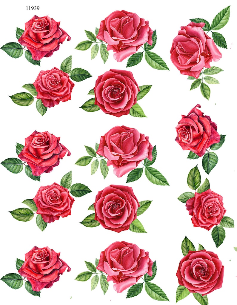 Red Roses Ceramic Decals Enamel Decal Fusible Decal Etsy