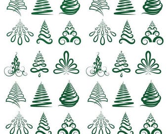 Designer christmas trees - ceramic decals- enamel decal  - glass decal- 16344