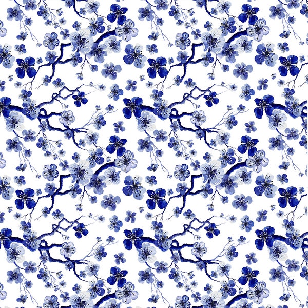 Pretty Cobalt Blue Flowers - Ceramic Decals- Enamel Decal - Fusible Decal - Glass Fusing Decal ~ Waterslide Decal - 47321