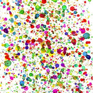 Peut inclure: Une œuvre d'art abstraite vibrante avec un fond blanc parsemé de gouttes de peinture colorées. Les gouttes varient en taille et en teinte, notamment le rouge, le bleu, le vert, le jaune et le violet, créant un design dynamique et ludique.