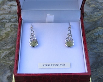 Genuine Irish Connemara Marble 925 Sterling Silver Celtic Knot Earrings Ireland Gift Boxed