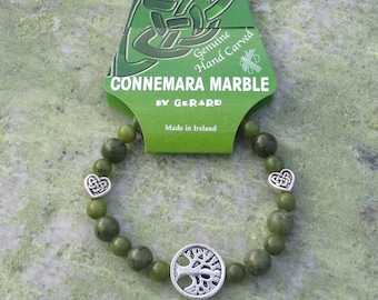 GENUINE Connemara Marble Valentine Irish Celtic Knot/Tree Of Life Stretch Bracelet Guaranteed Irish