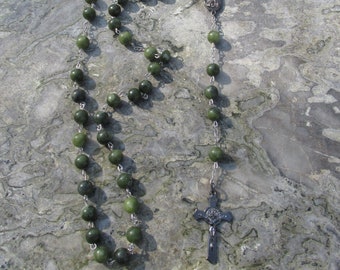 GENUINE Hand Carved Connemara Marble Rosary Beads Jerusalem Center St. Benedict Crucifix Guaranteed Irish