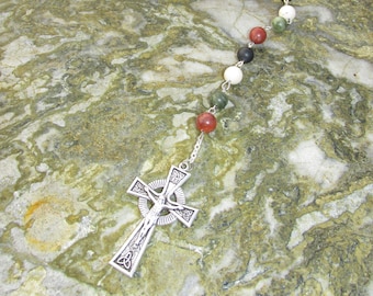 GENUINE Connemara Marble With Marble Of Ireland 4 Province Penal Rosary Beads With Celtic Cross