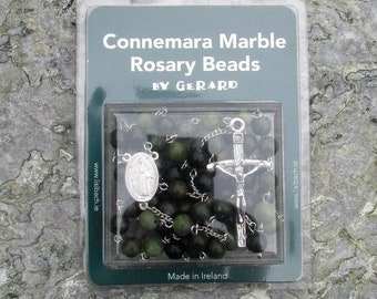Rosario in marmo Connemara autentico intagliato a mano, garantito irlandese