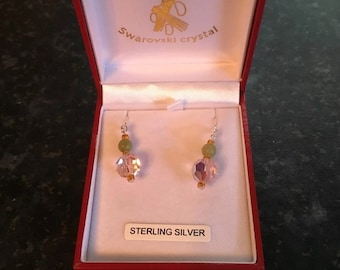 GENUINE Connemara Marble/Swarovski Crystal Sterling Silver Earwires Guaranteed Irish