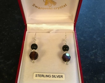 GENUINE Connemara Marble/Swarovski Crystal Sterling Silver Earwires Guaranteed Irish