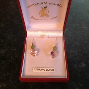 GENUINE Connemara Marble/Swarovski Crystal Sterling Silver Earwires Guaranteed Irish