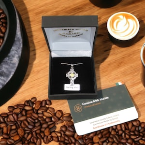 Authentic Irish Connemara Marble Sterling Silver Celtic Cross Pendant Necklace Ireland Gift Boxed