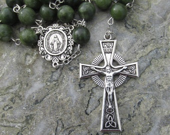 Authentic Irish Connemara Marble Rosary Beads with Celtic Crucifix Handmade in Ireland