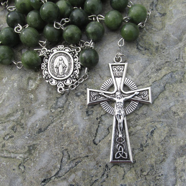 Authentic Irish Connemara Marble Rosary Beads with Celtic Crucifix Handmade in Ireland