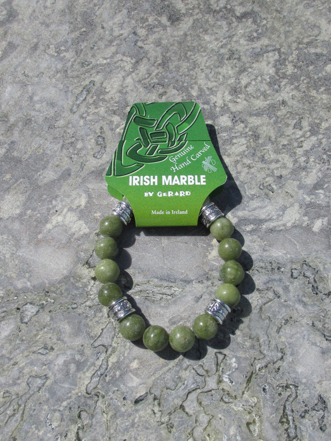GENUINE Irish Connemara Marble Celtic Stretch Bracelet Large 11mm Beads ...