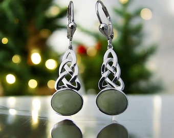 Genuine Irish Connemara Marble Sterling Silver Celtic Knot Lever Back Earrings Ireland