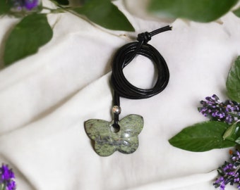 GENUINE Connemara Marble Butterfly Leather Pendant Guaranteed Irish