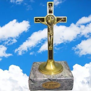 St. Benedict Cross On Authentic Connemara Marble Base Stands 6 Inches