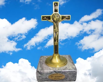St. Benedict Cross On Authentic Connemara Marble Base Stands 6 Inches