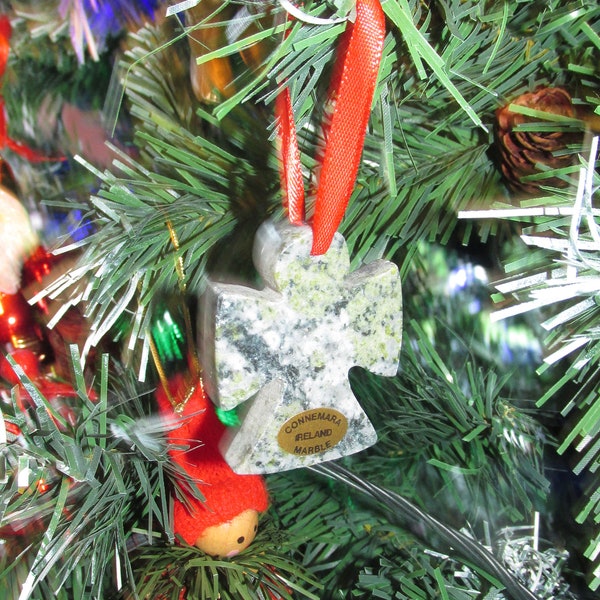 Genuine Irish Connemara Marble Angel Christmas Tree Ornament Holiday Decoration Handcrafted Ireland