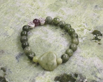 GENUINE Connemara Marble Celtic Heart Stretch Bracelet Guaranteed Irish