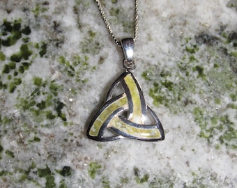 Genuine Irish Connemara Marble Sterling Silver Celtic Knot Trinity Knot Triquetra Pendant Necklace 925 Ireland Jewelry Gift Boxed