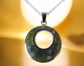 Echter irischer Connemara Marmor 925 Sterling Silber Circle Of Life Anhänger Halskette Irland