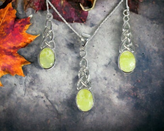 GENUINE Connemara Marble/Sterling Silver Celtic Pendant And Earwire Set 10x8mm Guaranteed Irish