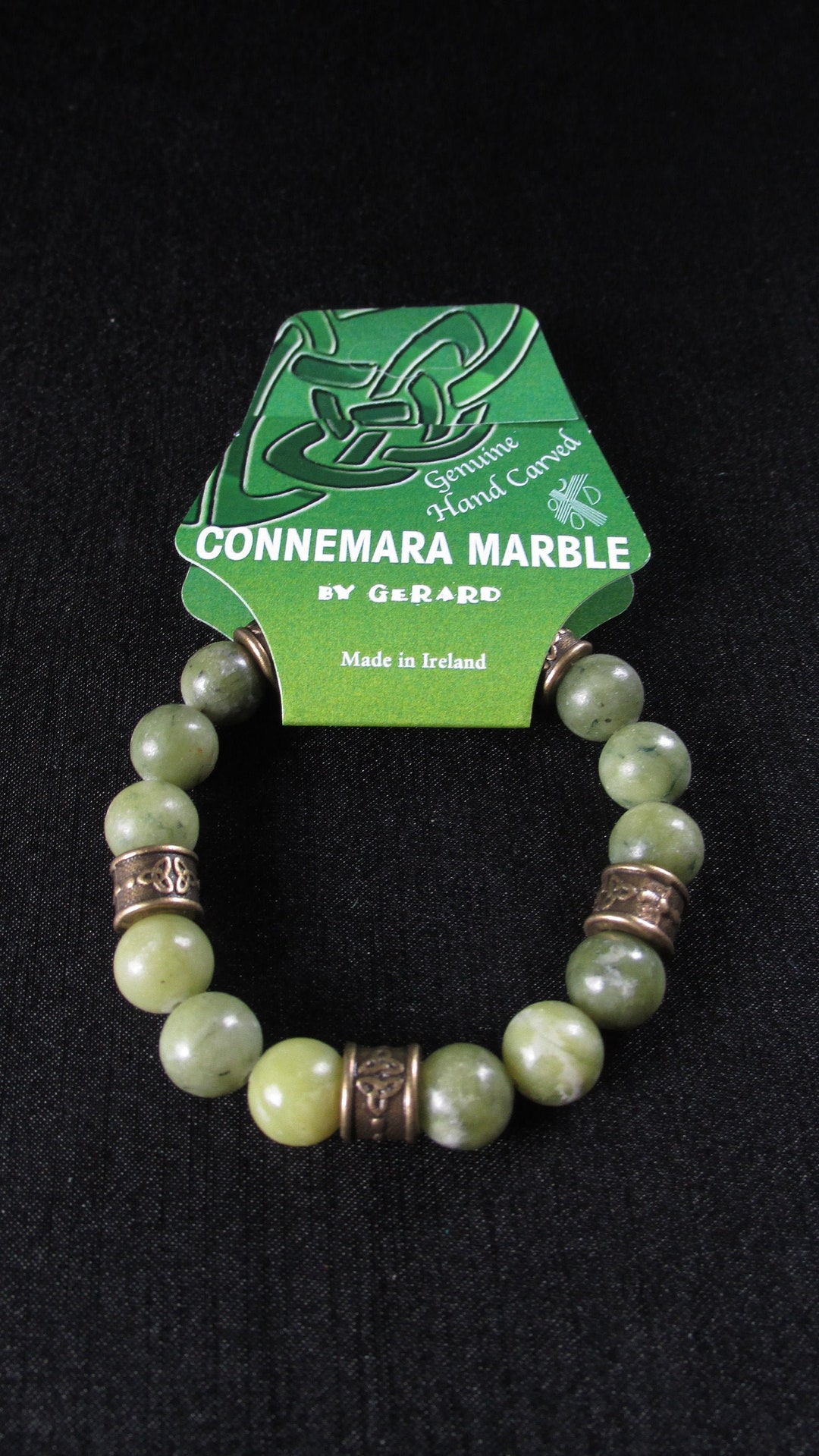 GENUINE Connemara Marble Celtic Stretch Bracelet 10mm Beads Guaranteed ...