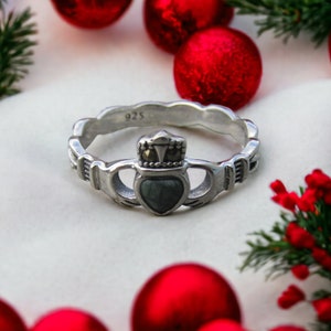 VÉRITABLE bague celtique de Claddagh en argent sterling avec marbre du Connemara et marcassite irlandaise garantie