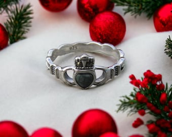 GENUINE Connemara Marble Sterling Silver Claddagh Celtic Ring With Marcasite Guaranteed Irish